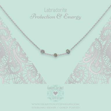 Heart to get N311TGBL16S necklace three gemstones in between, Labradorite protection & energy silver