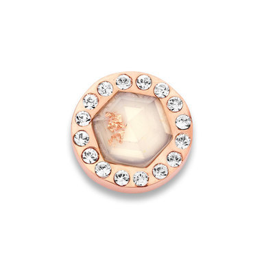 Mi Moneda LUN-24-XS Luna Ivory Stainless Steel Rosegold Plated Disc With Flakes And Swarovski Crystals