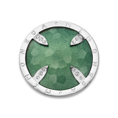 Mi Moneda SW-BELI-11-L Belize Green Stainless Steel Disc With Special Cut And Swarovski Crystals