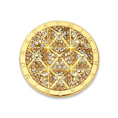 Mi Moneda SW-CLEO-02-L Cleo Stainless Steel Gold Plated Disc With Champagne Colored Swarovski Crystals