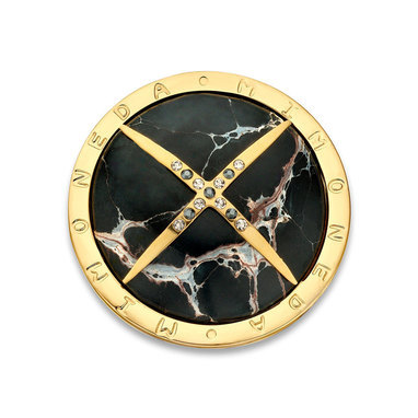 Mi Moneda SW-DUE-30-L Duende Black Rock, Stainless Steel Gold Plated Disc With Swarovski Crystals