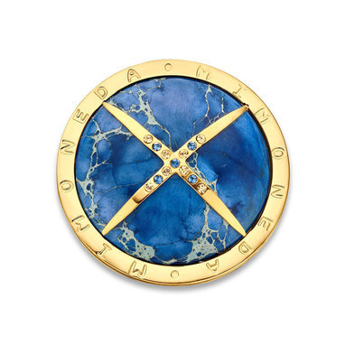 Mi Moneda SW-DUE-40-L Duende Pacific Blue Rock, Stainless Steel Gold Plated Disc With Swarovski Crystals