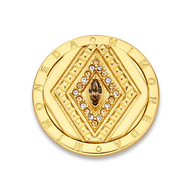 Mi Moneda SW-MIR-02-M Mira Stainless Steel Gold Plated Disc With Studs And Swarovski Crystals