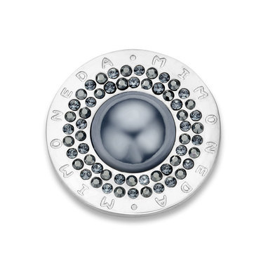 Mi Moneda SW-NOC-01-S Noche Stainless Steel Disc With Black Colored Pearl And Swarovski Crystals