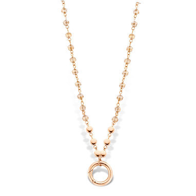 Mi Moneda NEC-03-SEL-90 Selma Necklace With Peach Beads, Stainless Steel Rosegold Plated Clipring, Wearable 2 Lenghts