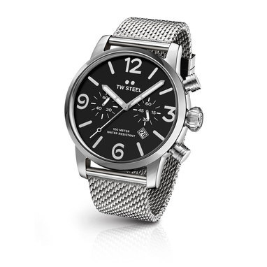 TW Steel MB14 48mm steel case chrono date black dial steel Milanese bracelet horloge