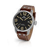TW Steel MS1 45mm steel case 3 hands date black dial cream indexes walnut brown vintage leather strap horloge 1