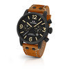 TW Steel MS34 48mm PVD bl coated case chrono date black dial sienna vintage leather strap horloge 1