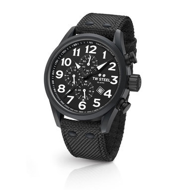 TW Steel VS43 45mm PVD black coated case chrono date black dial black textile strap horloge