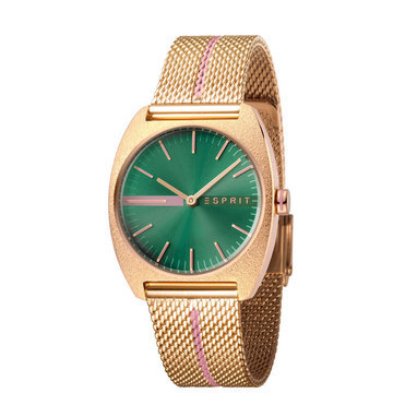 Esprit ES1L035M0085 Spectrum Green Rosegold Mesh horloge
