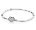 Pandora Moments 590727CZ Bracelet Sparkling Heart Clasp Snake Chain silver