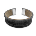 CO88 Leather bangle with steel elements - rope pattern - one-size - black / taupe / silver colored 8CB-19001