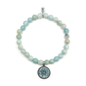 CO88 Collection 8CB-90040 - Natural stone bracelet with charm - Amazonite 6 mm and succulent plant charm - one-size - green