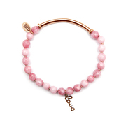 CO88 Collection 8CB-90045 - Natural stone bracelet with steel elements - Jade 6 mm and love charm - one-size - pink / rose colored