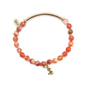 CO88 Collection 8CB-90046 - Natural stone bracelet with steel elements - Agate 6 mm and joy charm - one-size - red gold colored