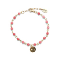 CO88 Collection 8CB-90051 - Natural stone bracelet with charm - Agate 4 mm and star charm - length 16 + 3 cm - pink / gold colored