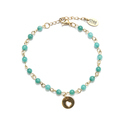 CO88 Collection 8CB-90052 - Natural stone bracelet with charm - Agate 4 mm and heart charm - length 16 + 3 cm - green / gold colored