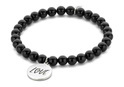 CO88 Collection 8CB-90177 - Natural stone bracelet with charm - love - Agate 6 mm - one-size - black
