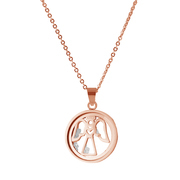 CO88 Collection 8CN-26019 - Steel necklace with pendant - angel and zirconia in glass - pendant 17 mm - necklace 38+5 cm - rose colored