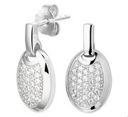 House Collection Earrings Zirconia Silver Rhodium Plated Shiny 19 mm x 10 mm