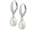 House Collection Earrings Pearl And Zirconia Silver Rhodium Plated Shiny 29 mm x 8.5 mm