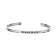 Key Moments 8KM-B00013 Steel open bangle with text best mom in the world zirconia one-size silver colored