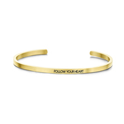Key Moments 8KM-B00098 Steel open bangle with text follow your heart zirconia one-size gold colored