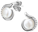 House Collection Ear Studs Pearl And Zirconia Silver Rhodium Plated Shiny 12 mm x 10 mm