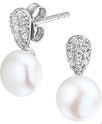 House Collection Ear Studs Pearl And Zirconia Silver Rhodium Plated Shiny 16 mm x 8 mm
