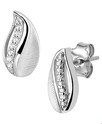 House Collection Ear Studs Scratched Zirconia Silver Rhodium Plated Matt Shiny 12 mm x 7 mm