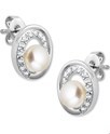 House Collection Ear Studs Pearl And Zirconia Silver Rhodium Plated Shiny