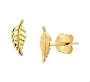 House Collection Ear Studs Feather Yellow Gold Shiny 9.5 mm x 3 mm