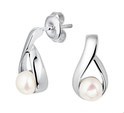 House Collection Ear Studs Pearl Silver Rhodium Plated Shiny 15.5 mm x 8.5 mm