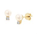 House Collection Ear Studs Pearl And Zirconia Yellow Gold Shiny 6.5 mm x 4 mm