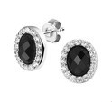 House Collection Ear Studs Onyx And Zirconia Silver Rhodium Plated Shiny 11.5 mm x 10 mm