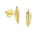 House Collection Ear Studs Feather Yellow Gold Shiny 9.5 mm x 3 mm