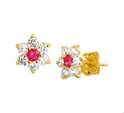 House collection Ear studs Synth. Ruby And Zirconia Yellow Gold Shiny 7 mm x 6.5 mm