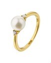 Home Collection Ring Pearl And Diamond 0.05ct H SI Yellow Gold