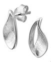 House Collection Ear Studs Scratched Silver Rhodium Plated Shiny 14.5 mm x 7.5 mm