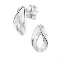 House Collection Ear Studs Scratched Silver Rhodium Plated Shiny 13.5 mm x 8 mm