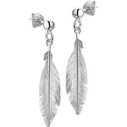 House Collection Earrings Feather Silver Rhodium Plated Shiny 38 mm x 7.5 mm