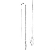 House Collection Pull-through Earrings Feather Silver Rhodium Plated Shiny