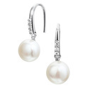 House Collection Earrings French Hook Pearl And Zirconia Silver Rhodium Plated Shiny