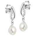 House Collection Earrings Pearl And Zirconia Silver Rhodium Plated Shiny 21 mm x 7 mm