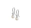 Home Collection Drop Earrings French Hook Pearl And Zirconia Silver Rhodium Plated Shiny 22.5 mm x 7 mm