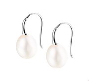 House Collection Earrings French Hook Pearl Silver Rhodium Plated Shiny 19 mm x 8.5 mm