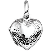 House Collection Medallion Heart Engraving Silver Rhodium Plated 12.0 mm x 12.5 mm
