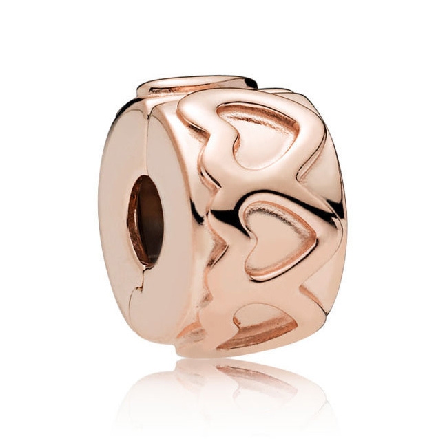 Turist Tomhed godt Pandora Rose 781978 Clip-Stopper Charm Row of Hearts silver rose colored