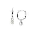 TFT Hoop Earrings With Pendants Freshwater Pearl Silver Rhodium Plated Shiny 1.3 mm x 11 mm