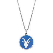 CO88 Collection Zodiac 8CN 26085 Steel Necklace with Pendant - Constellation Capricorn 15 mm - Length 42 + 5 cm - Silver / Blue